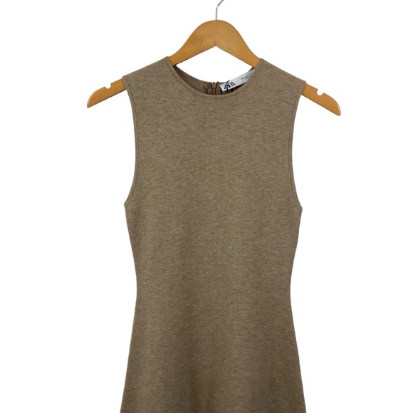 ZARA Sleeveless Sweater Dress Camel Tan Beige Brown Knit Size Small D22 - Picture 2 of 8